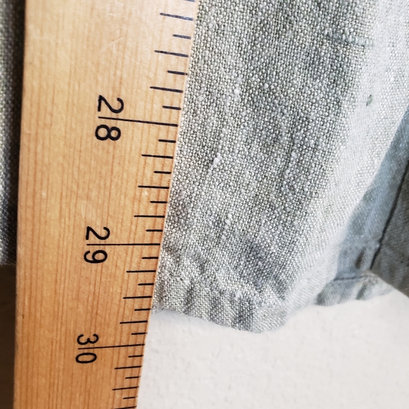 FLAX 100% Linen Long Sleeve Button Down Shirt Green Medium - Picture 6 of 7